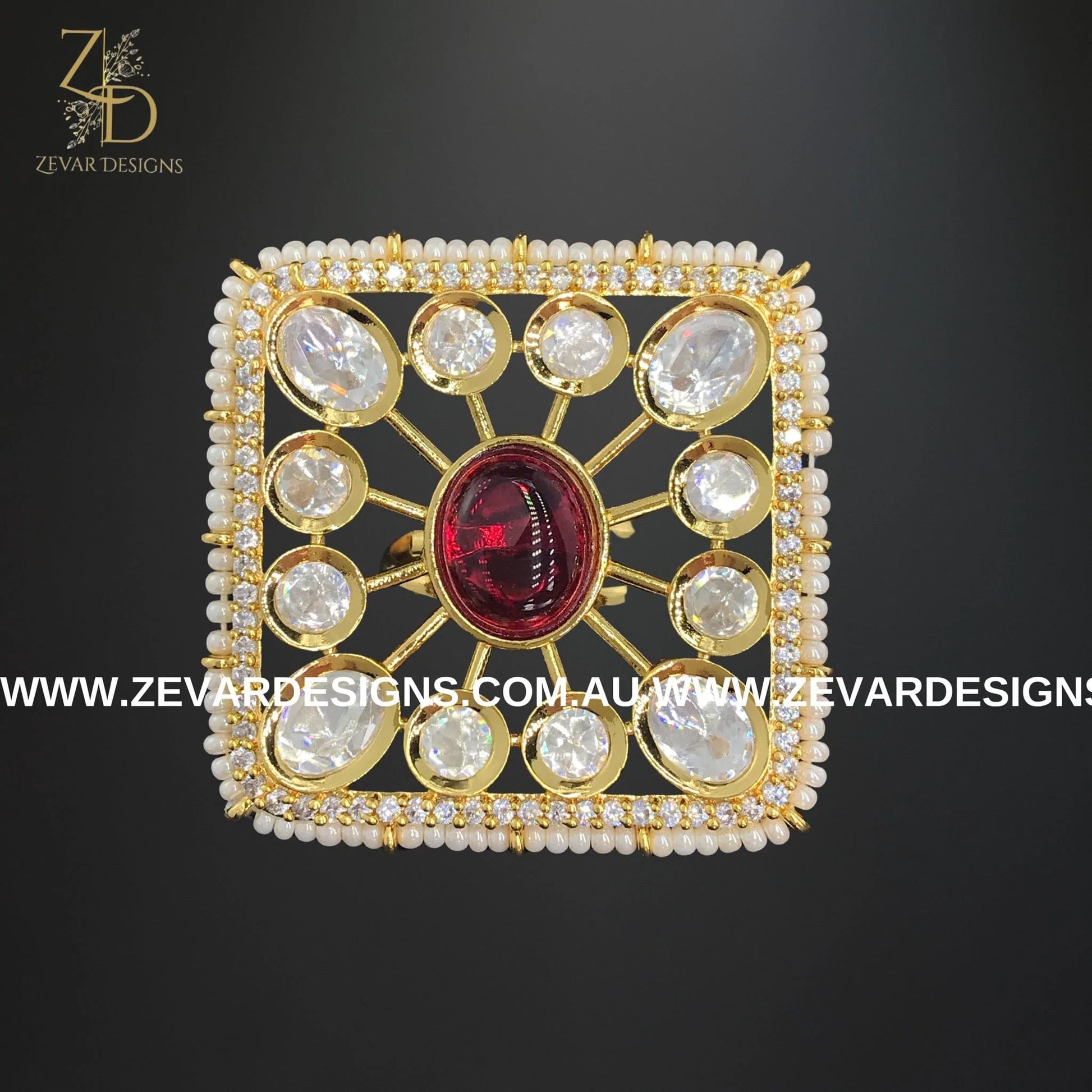 Zevar Designs Rings Kundan Square Ring - Red