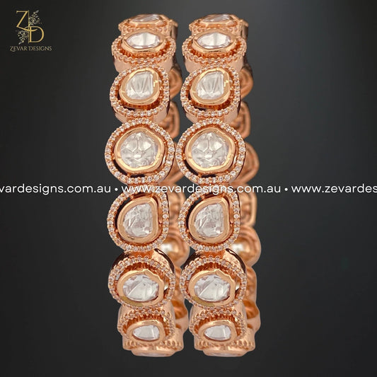 Zevar Designs Kundan Bangles Kundan Uncut Polki AD Bangles - Rose Gold
