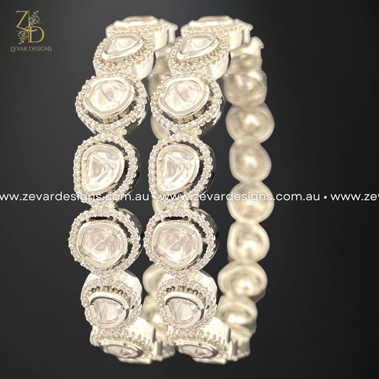 Zevar Designs Kundan Bangles Kundan Uncut Polki AD Bangles - White Rhodium