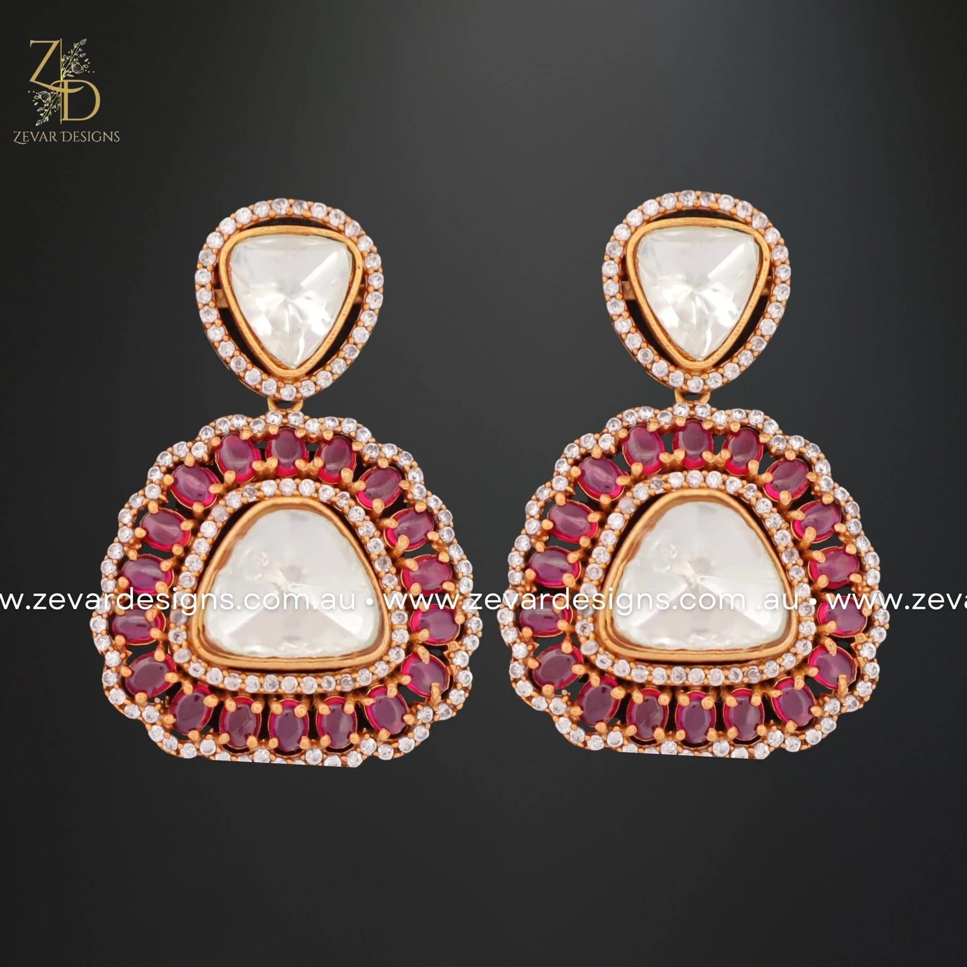 Kundan Uncut Polki Earrings Red Zevar Designs Australia s