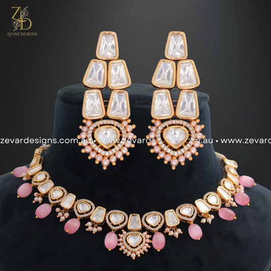Zevar Designs Necklace Sets Kundan Uncut Polki Necklace Set - Pink