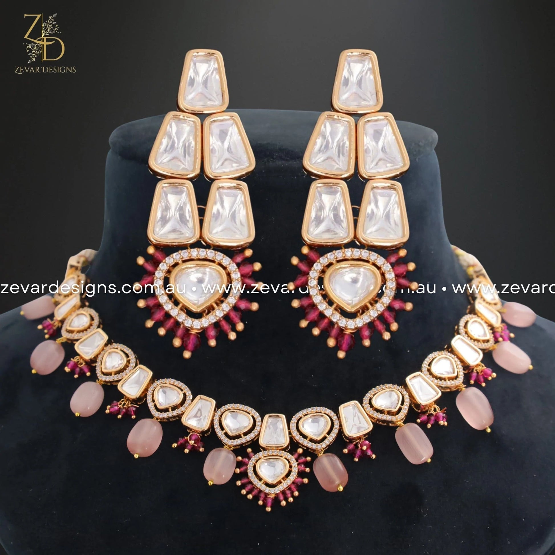 Kundan Uncut Polki Necklace Set Ruby Red