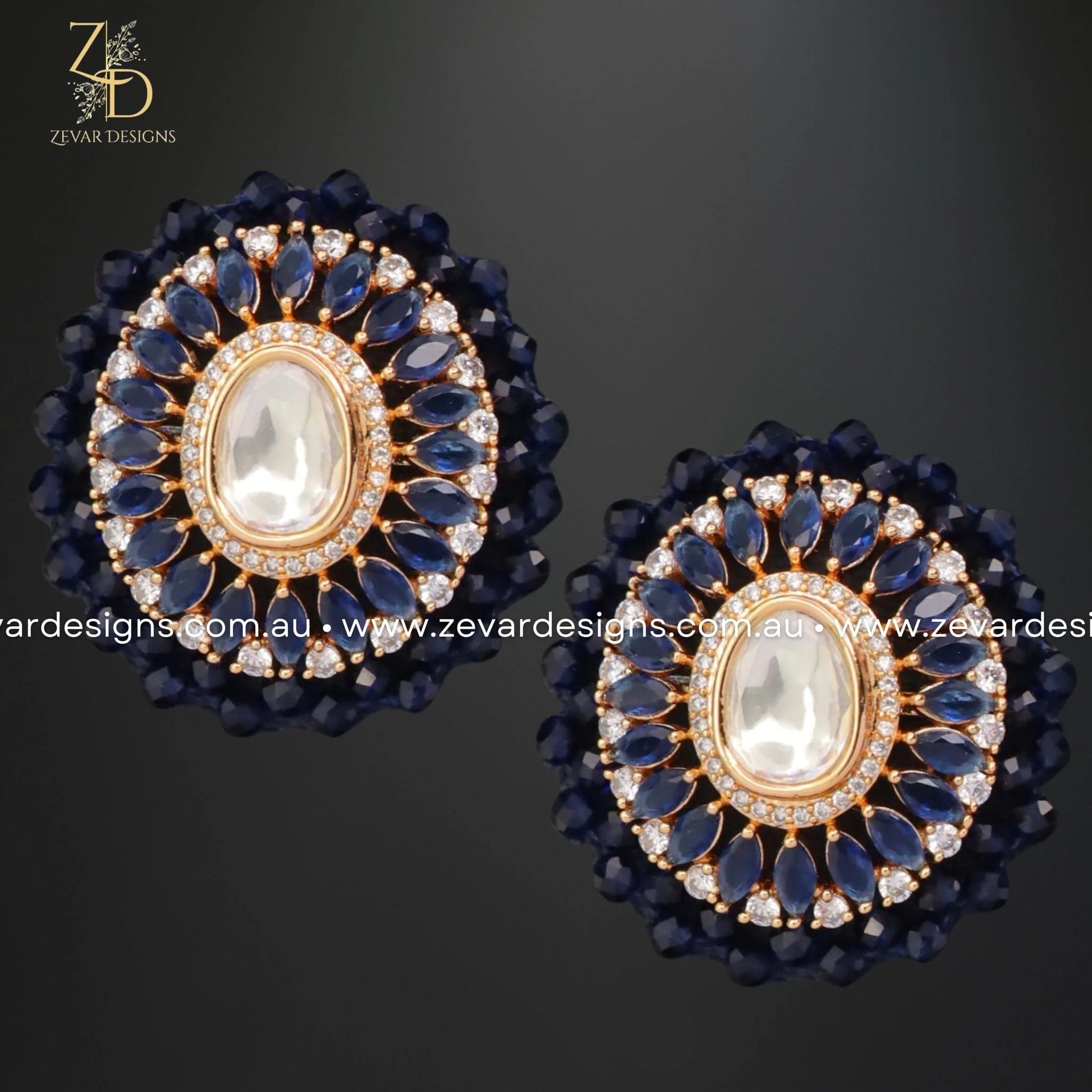 Zevar Designs Kundan Studs Kundan & Zirconia Studs - Blue