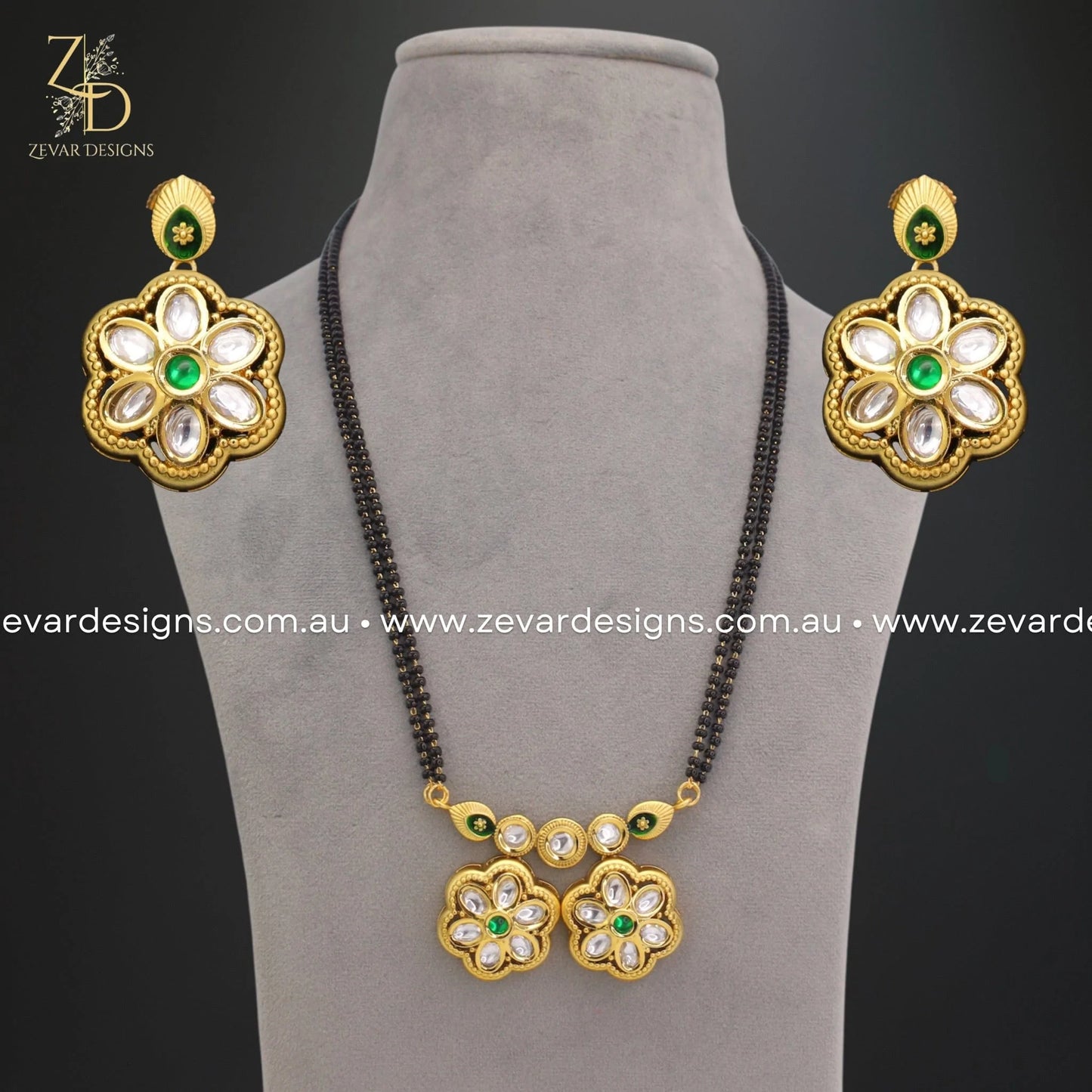 Zevar Designs Mangalsutra Mangalsutra and Earrings Set - Green