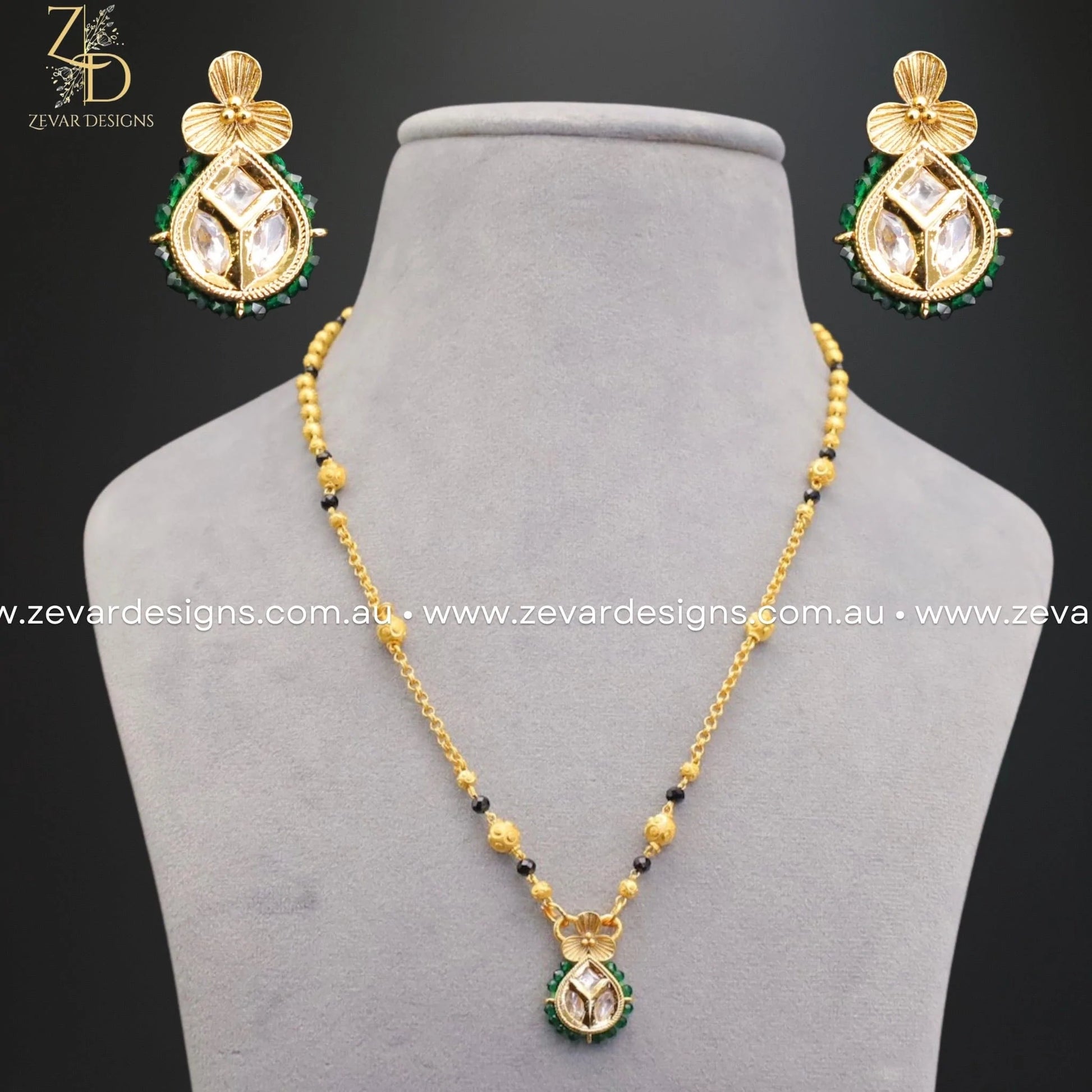 Zevar Designs Mangalsutra Mangalsutra and Earrings Set - Green