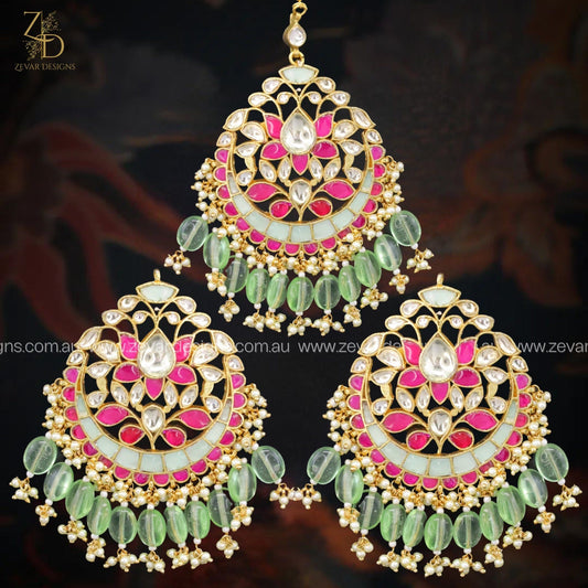 Zevar Designs Maang Tikka Set Multicolor Maang Tikka Set - Pachi Kundan