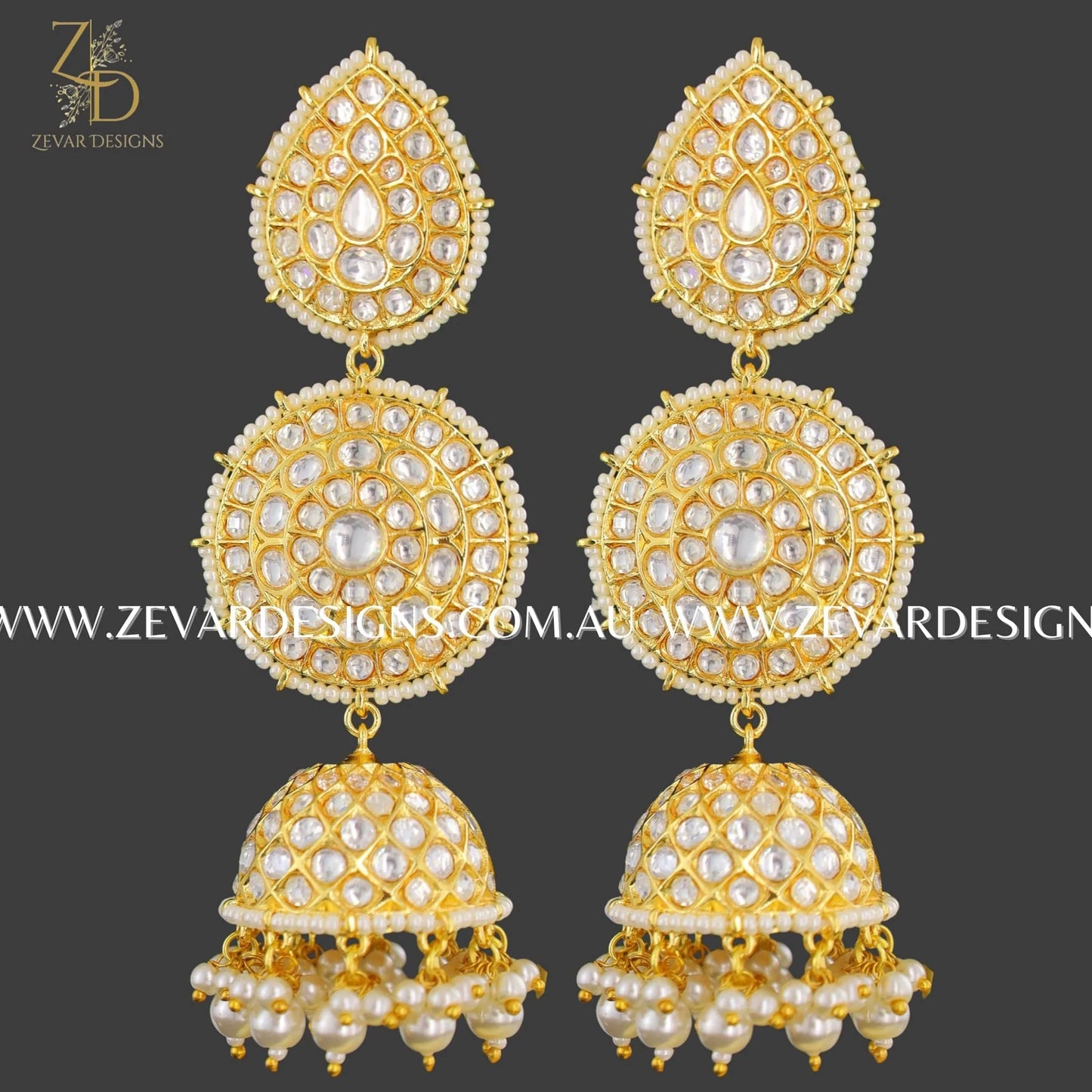 Zevar Designs Designer Earrings Oversize Designer Kundan Jhumki - Pearl