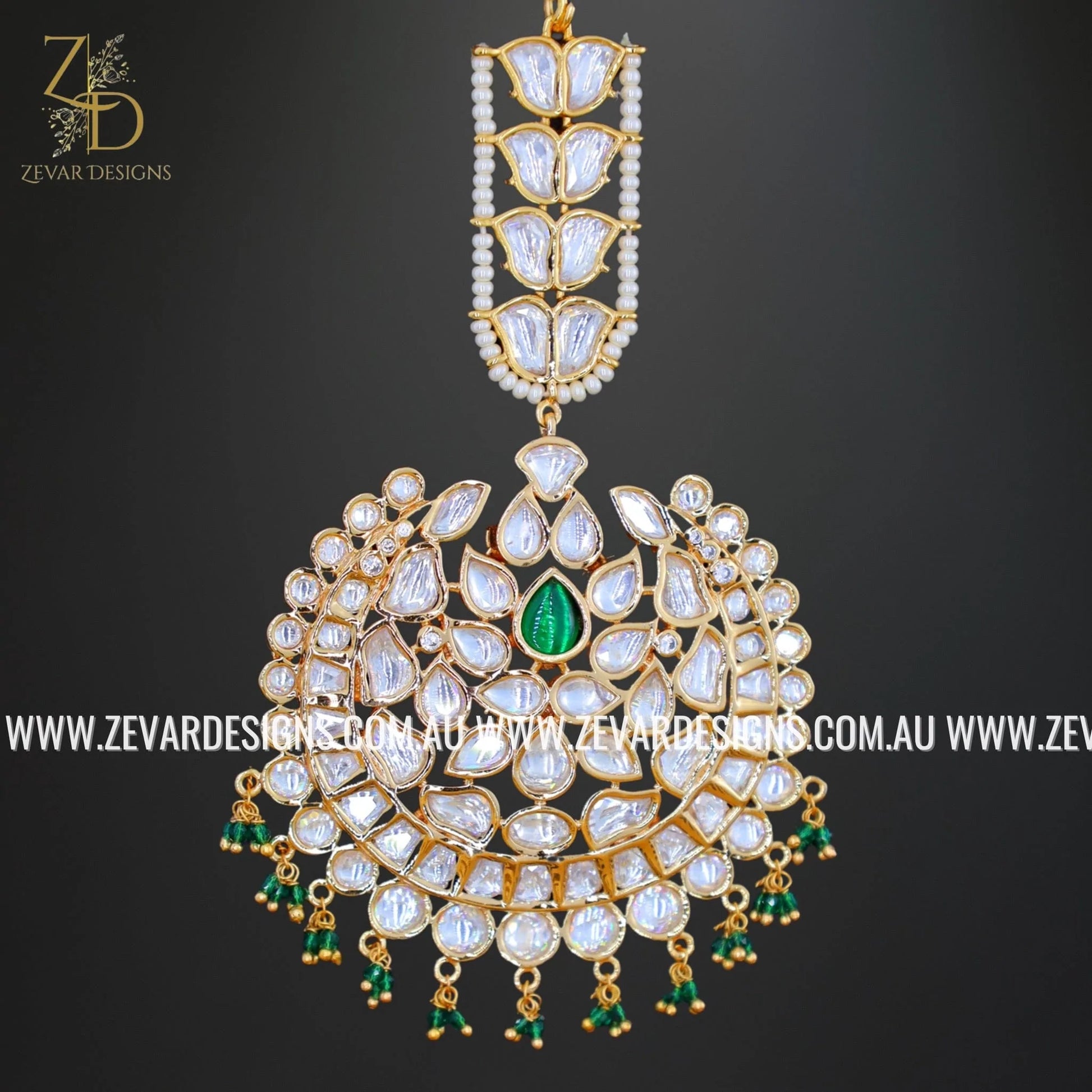 Oversize Kundan Maang Tikka Green