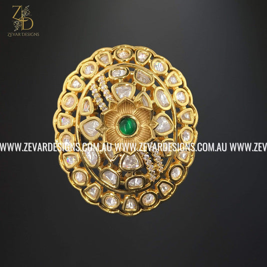 Zevar Designs Rings Oversize Kundan Ring - Emerald