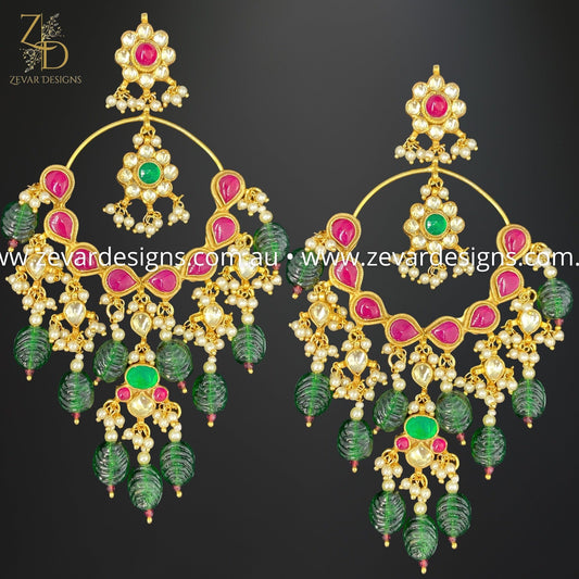 Zevar Designs Kundan Earrings Oversize Pachi Kundan Chandbali Earrings - Multi