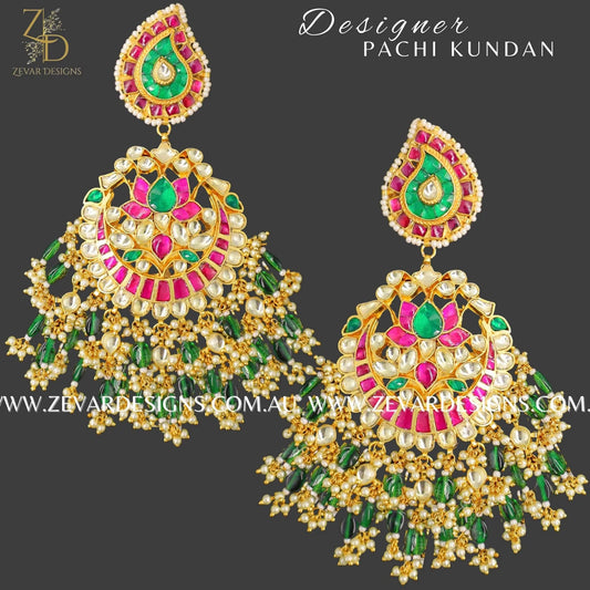 Zevar Designs Designer Earrings Oversize Pachi Kundan Chandbali Earrings - Multicolour