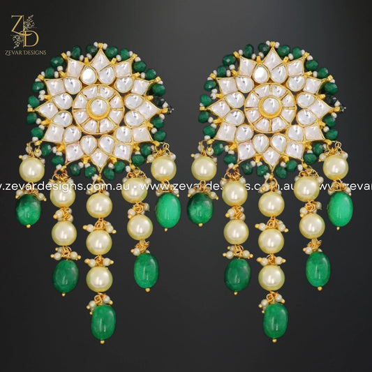 Zevar Designs Kundan Earrings Oversize Pachi Kundan Earrings - Green