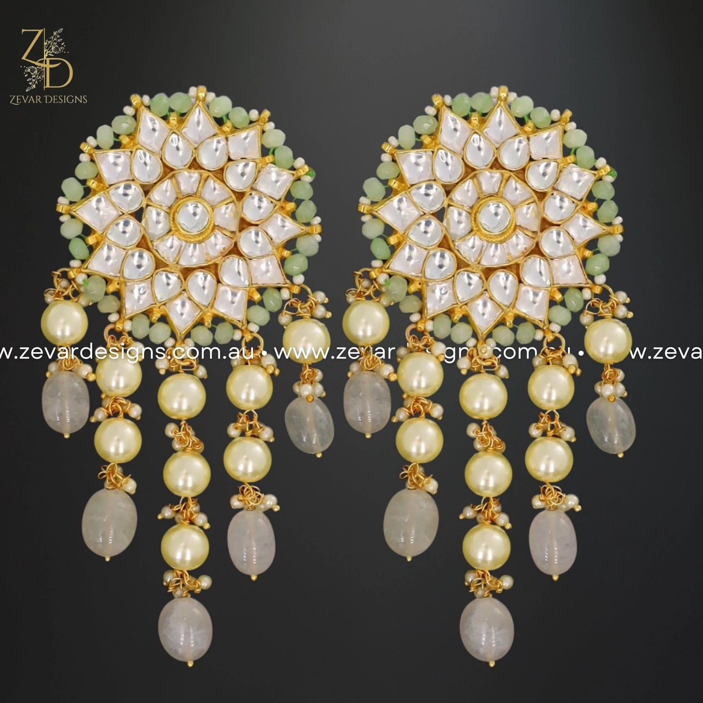 Zevar Designs Kundan Earrings Oversize Pachi Kundan Earrings - Mint Green