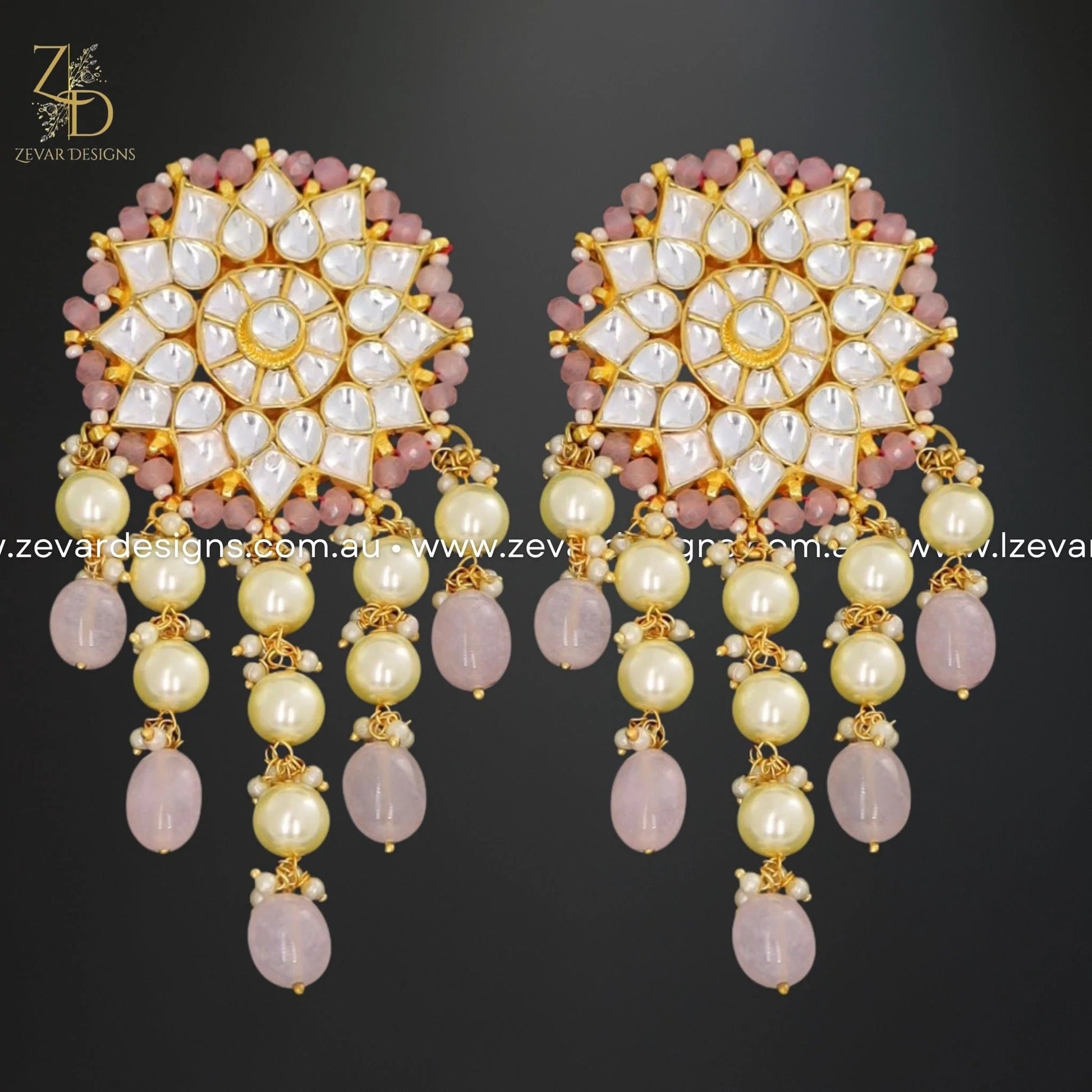 Zevar Designs Kundan Earrings Oversize Pachi Kundan Earrings - Pink