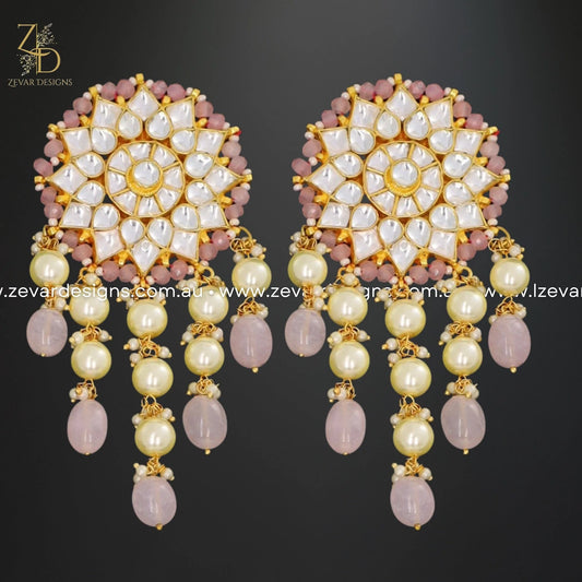 Zevar Designs Kundan Earrings Oversize Pachi Kundan Earrings - Pink