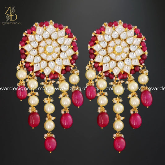 Zevar Designs Kundan Earrings Oversize Pachi Kundan Earrings - Red