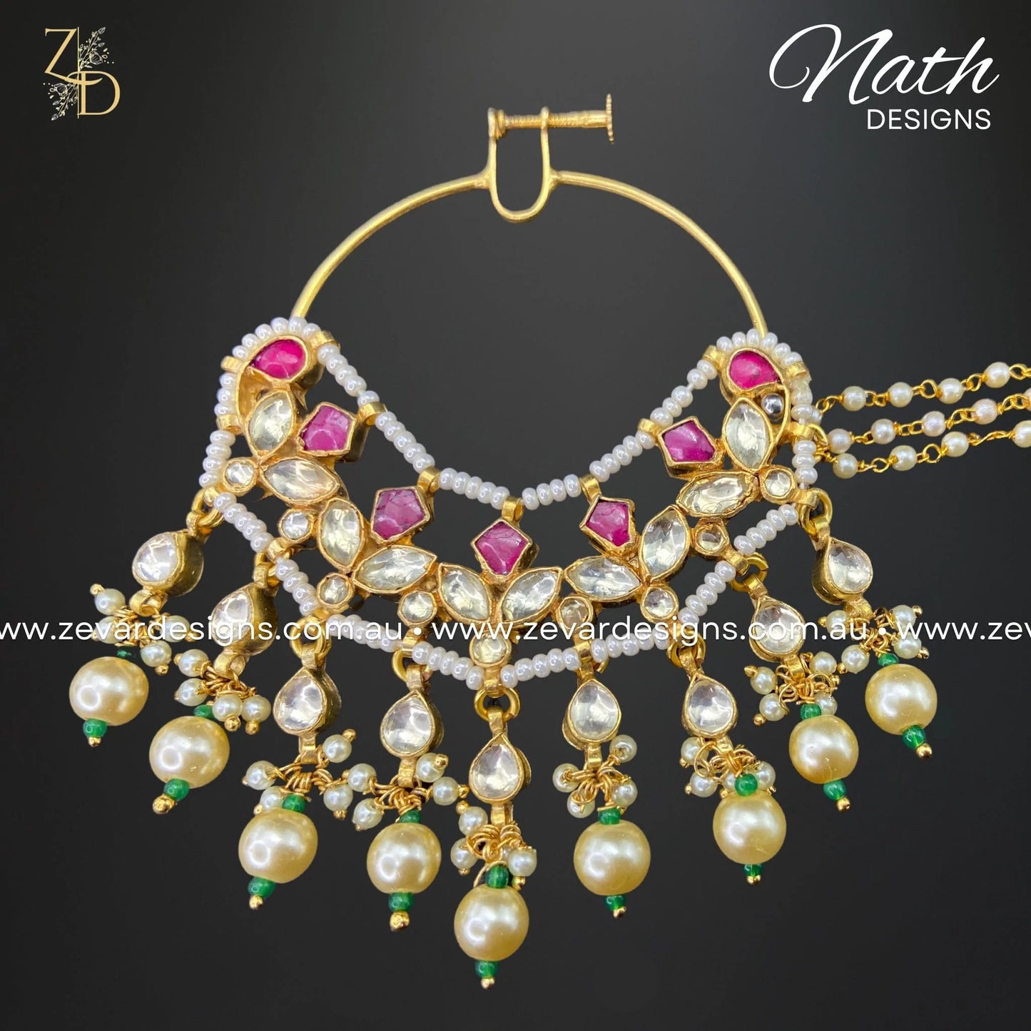Zevar Designs Accessories Oversize Pachi Kundan Nath - Multicolor