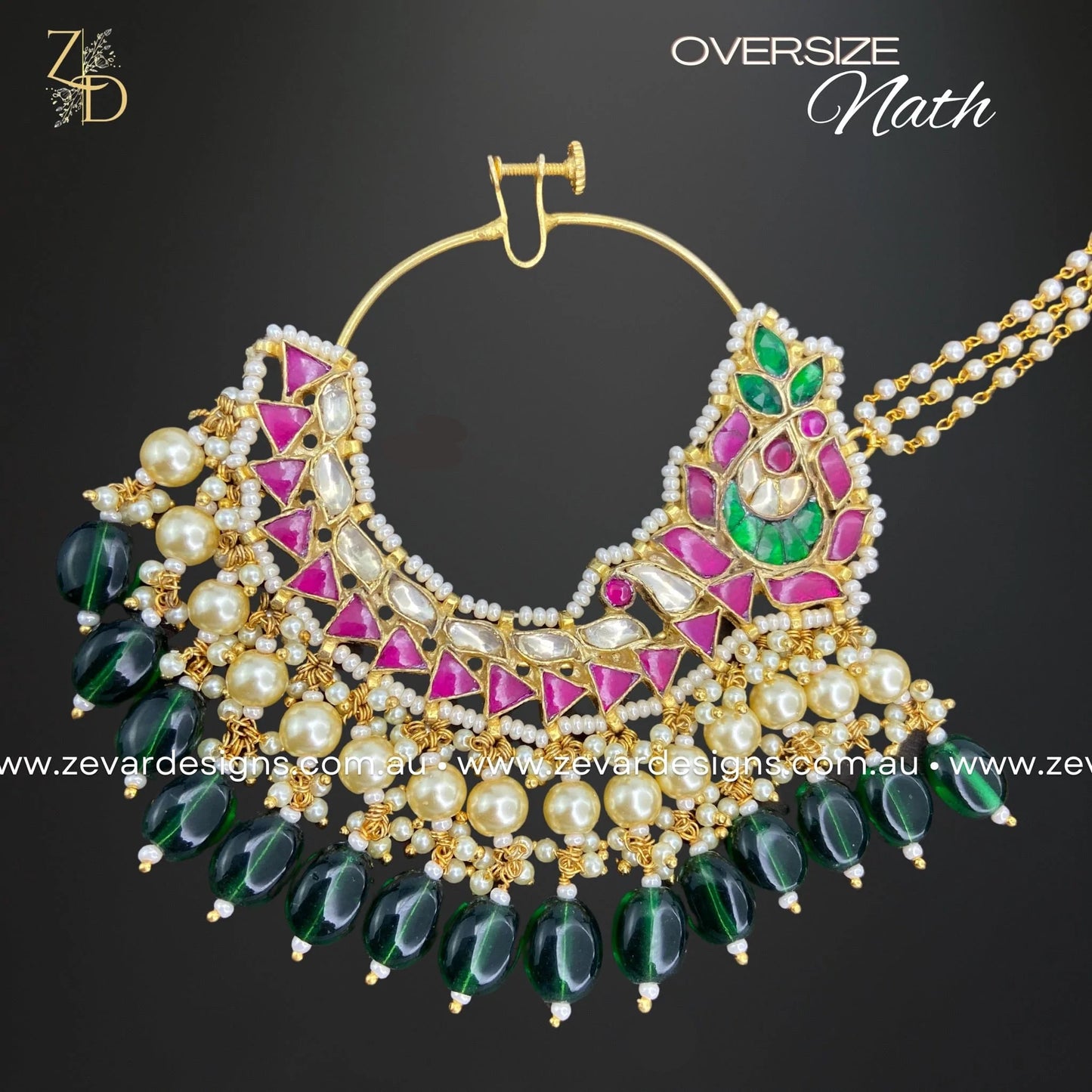 Zevar Designs Accessories Oversize Pachi Kundan Nath - Multicolor