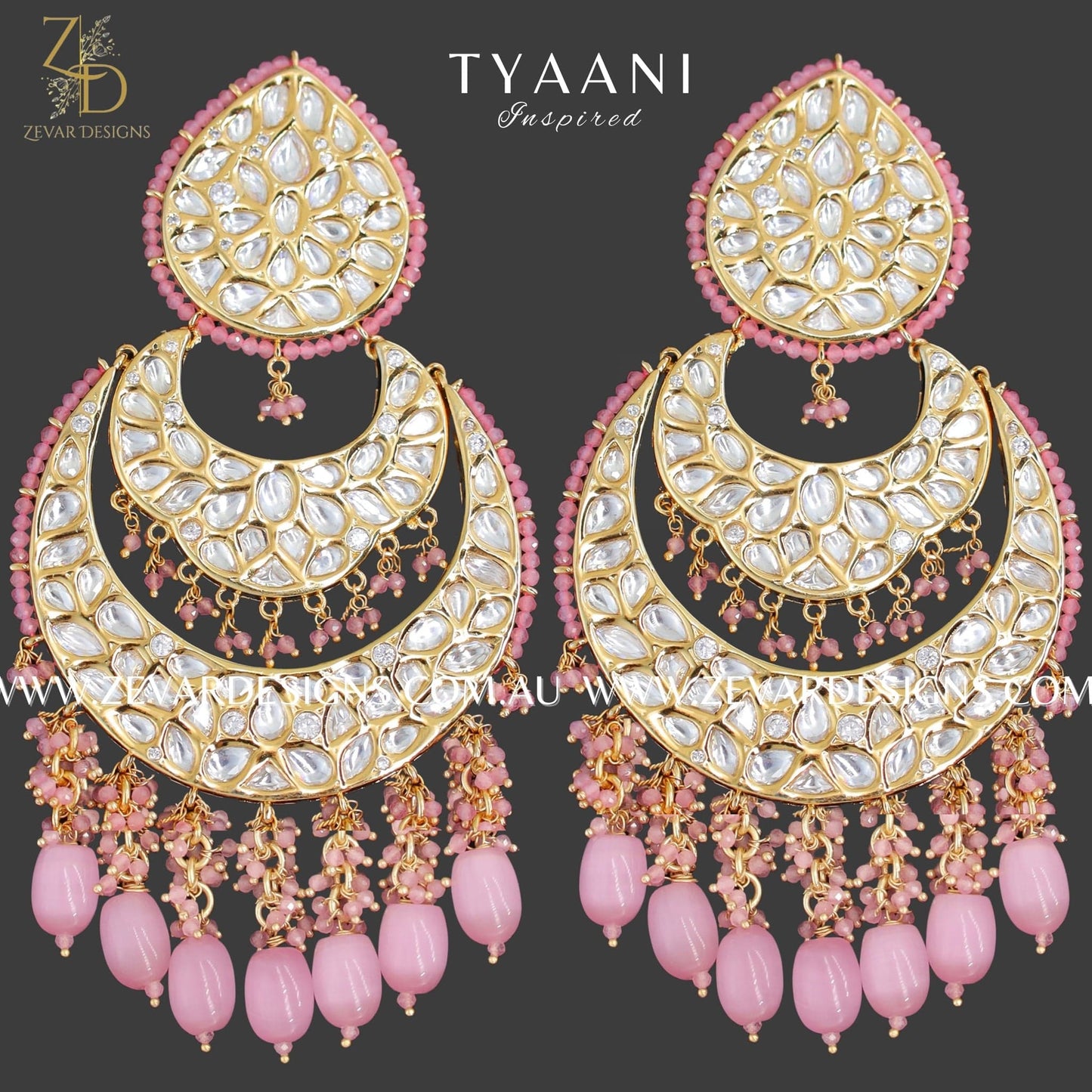 Zevar Designs Designer Earrings Oversized Kundan Chandbali Earrings in Pink
