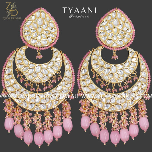 Zevar Designs Designer Earrings Oversized Kundan Chandbali Earrings in Pink