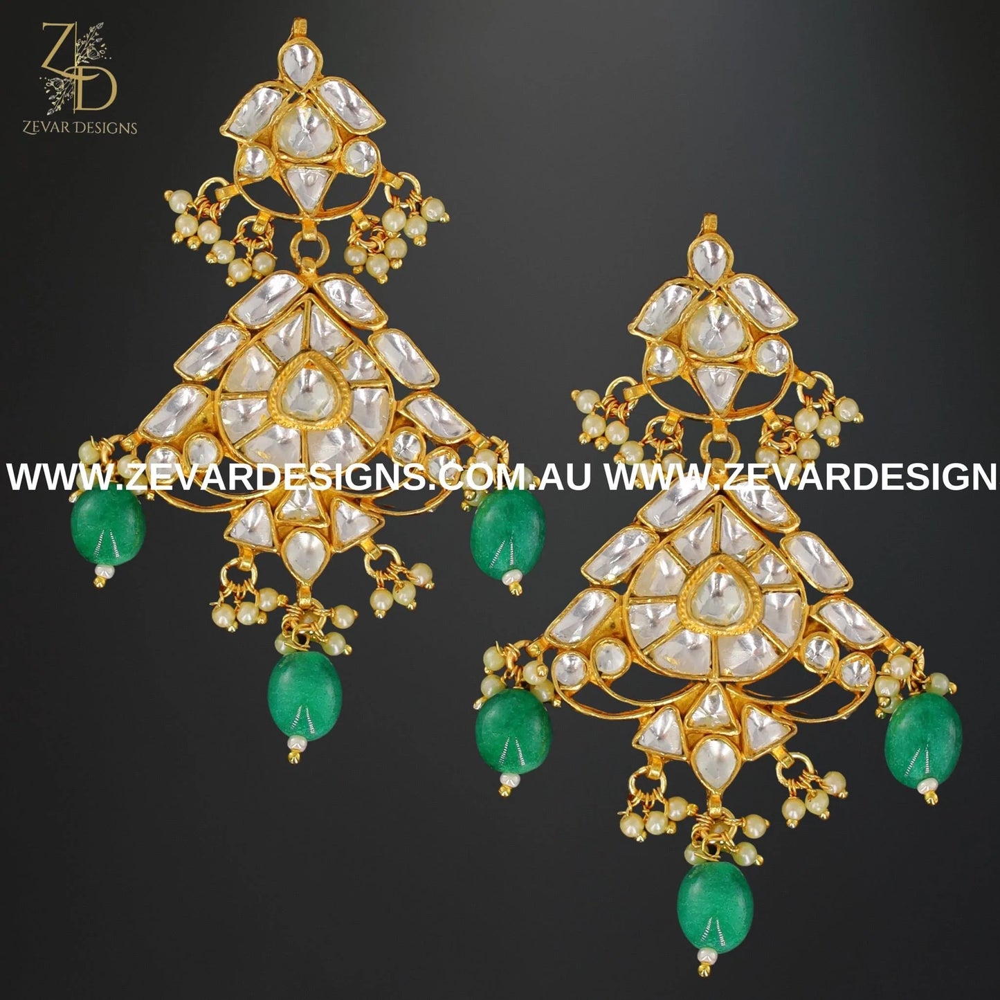 Zevar Designs Kundan Earrings Pachi Kundan Chandbali Earrings - Green