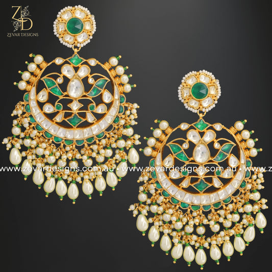 Zevar Designs Designer Earrings Pachi Kundan Chandbali - Green