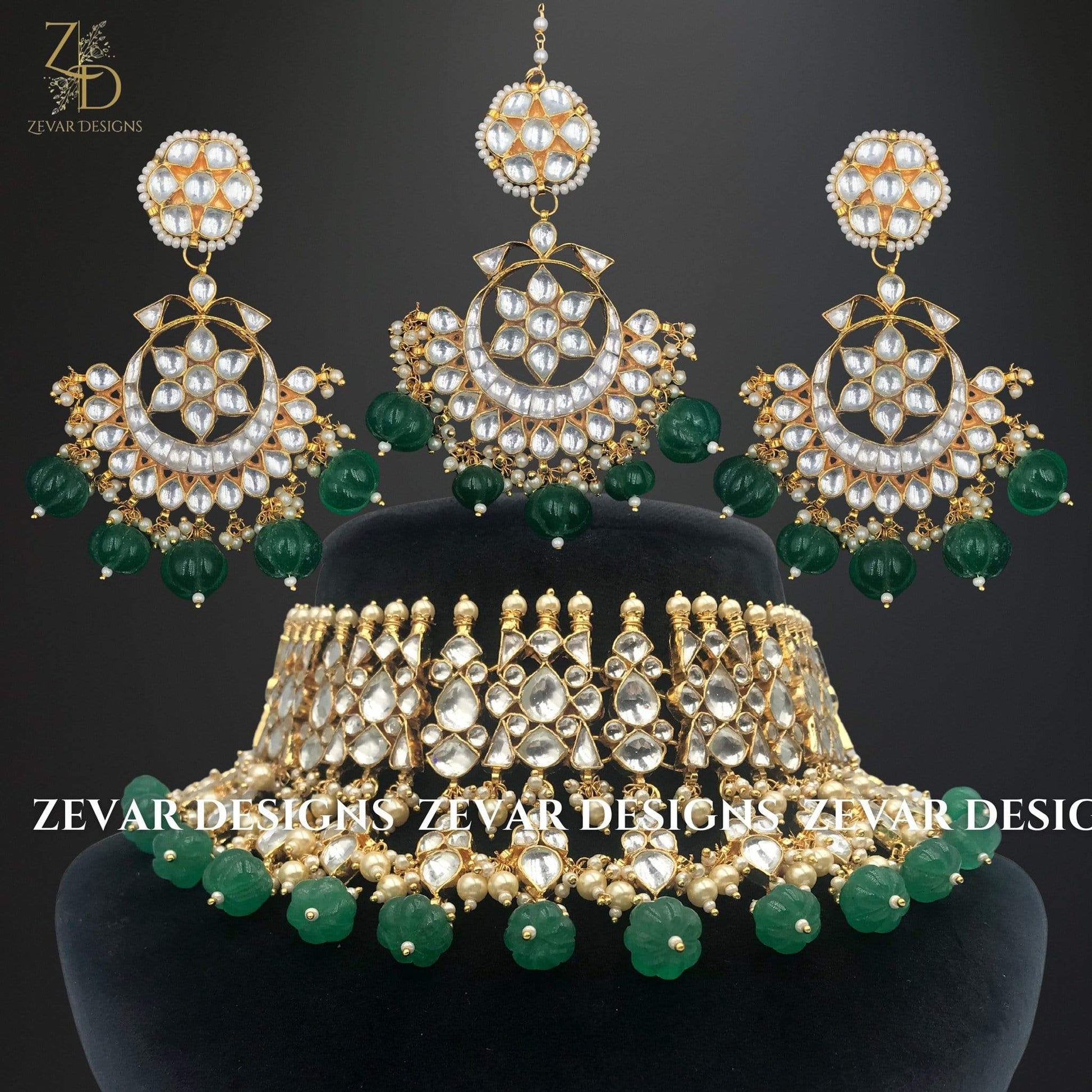 Zevar Designs Kundan Choker Pachi Kundan Choker Set - Green