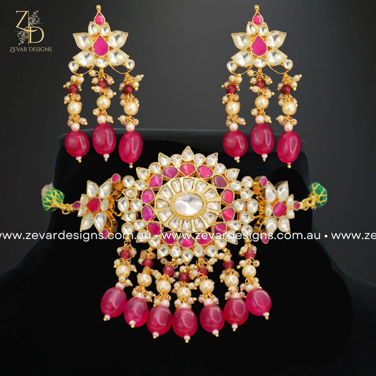 Zevar Designs Necklace Sets Pachi Kundan Choker Set - Red Drops