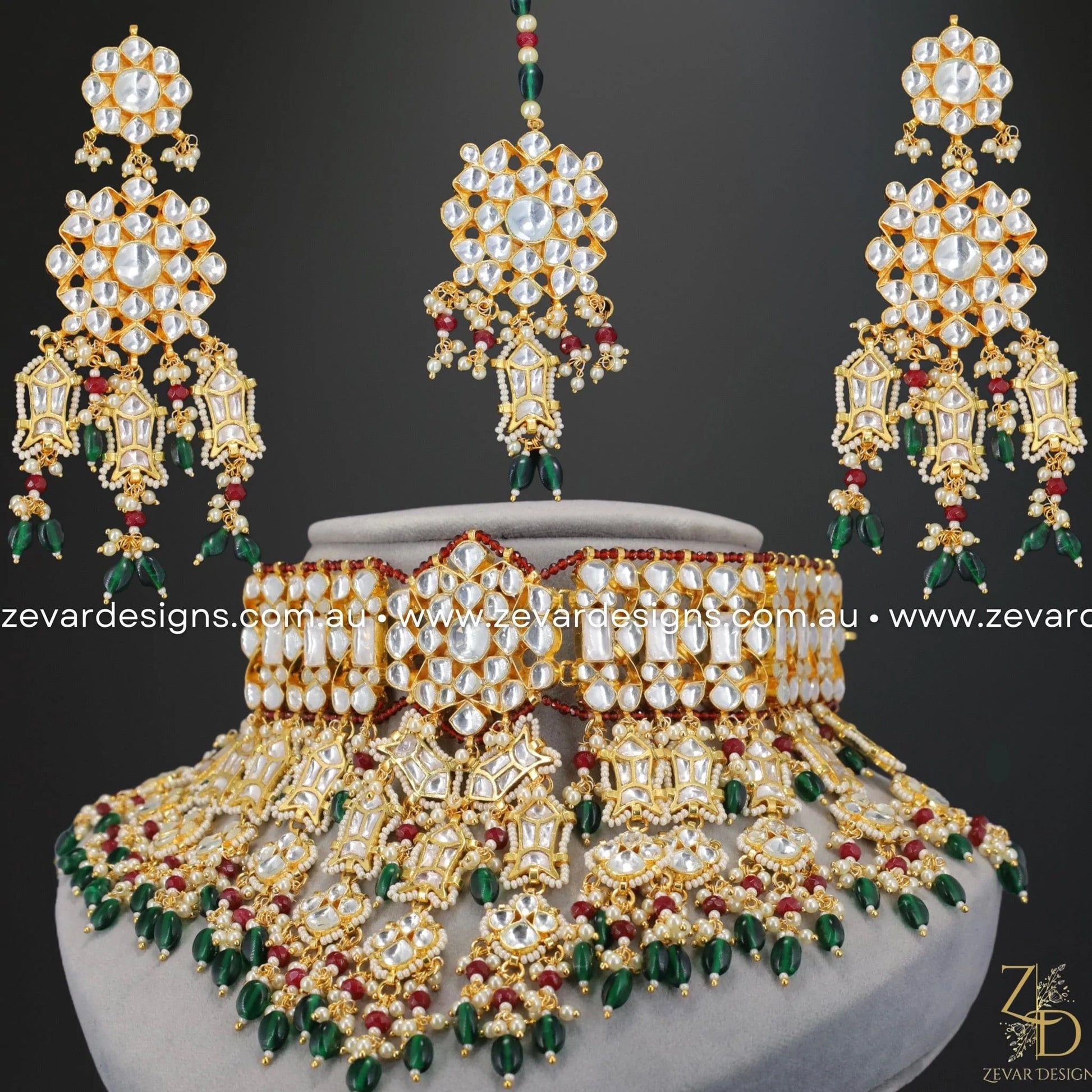 Pachi Kundan Choker Set with Tikka Green Zevar Designs