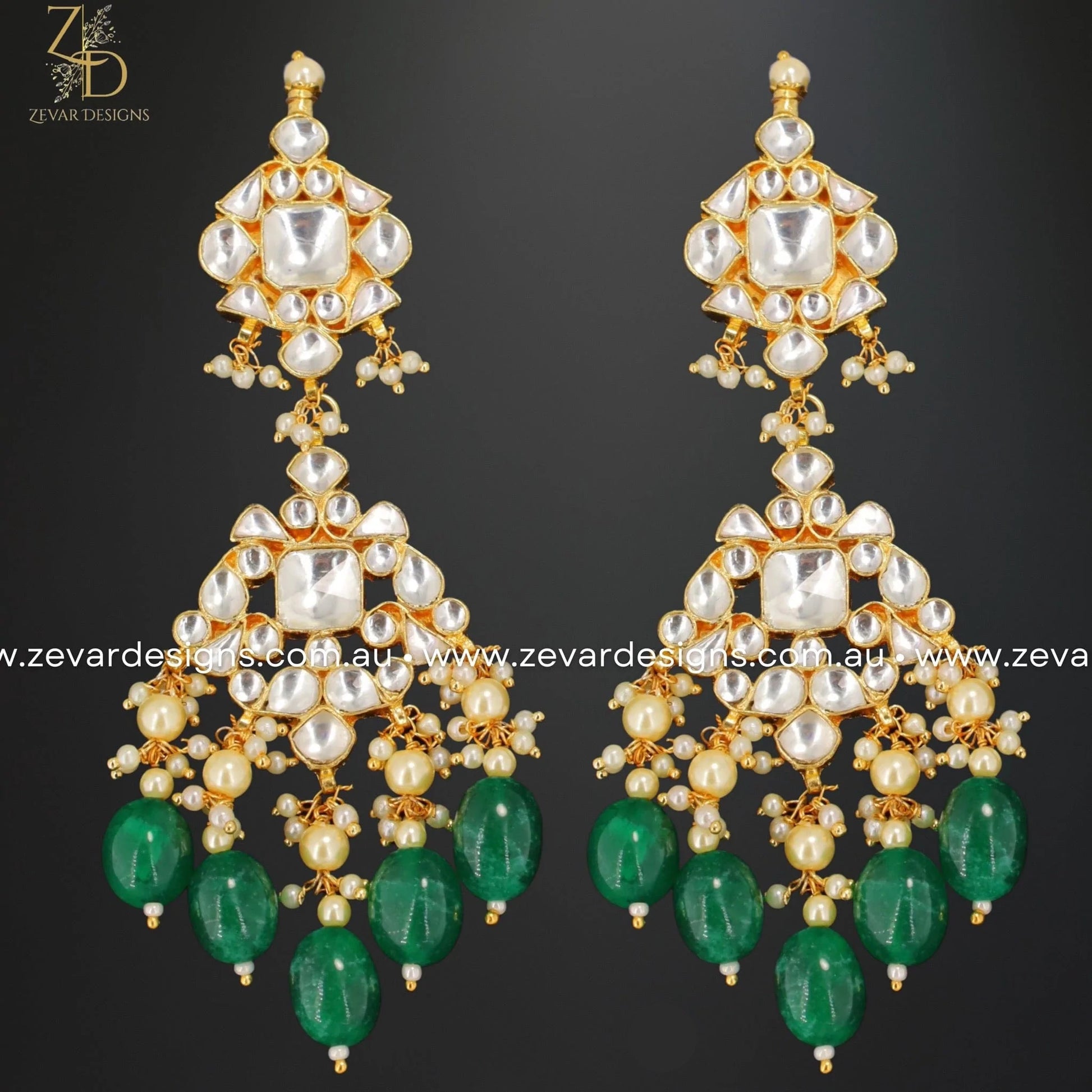 Zevar Designs Designer Necklace Sets Pachi Kundan Choker Set with Tikka - Green