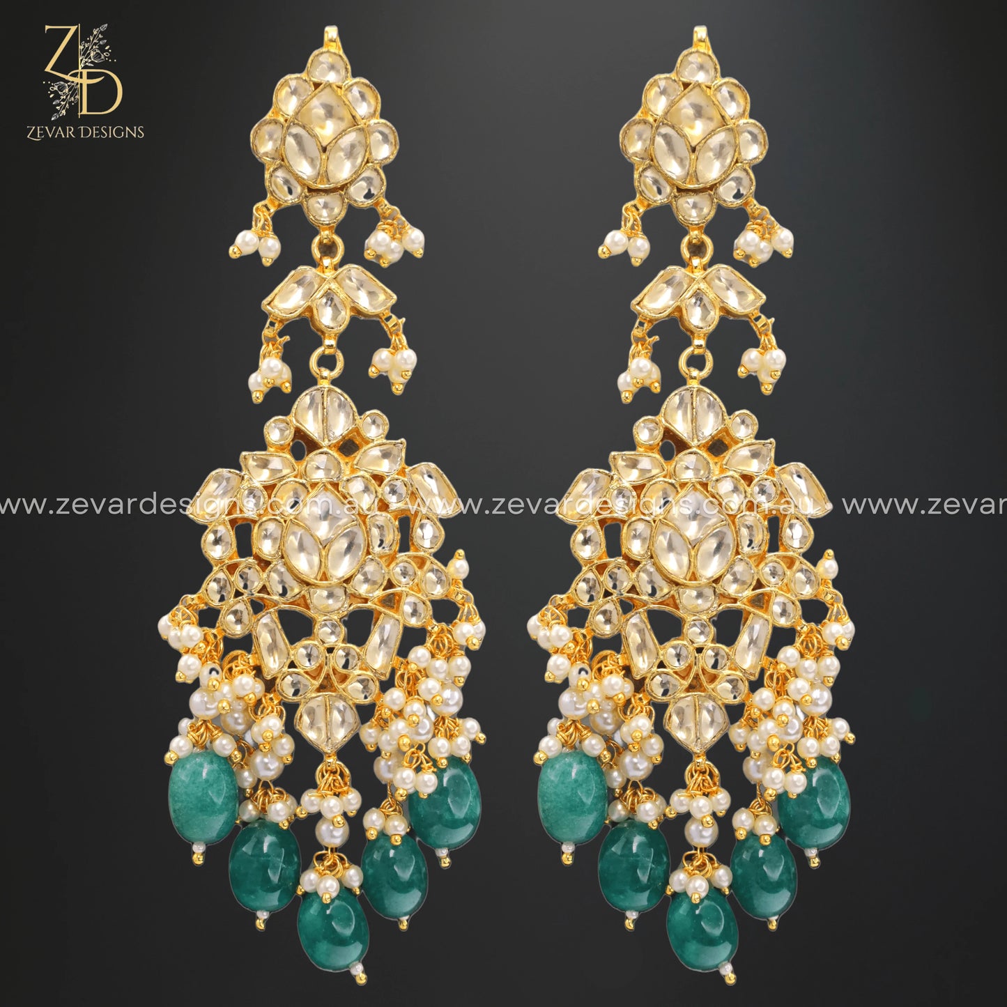 Zevar Designs Designer Necklace Sets Pachi Kundan Choker Set with Tikka - Green
