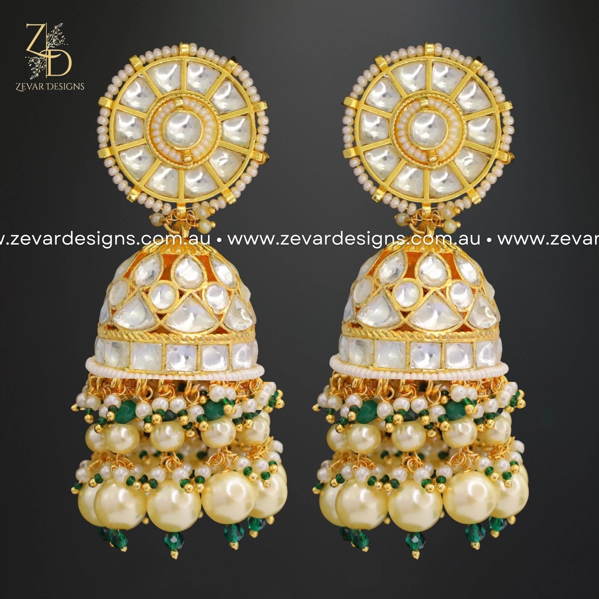 Zevar Designs Designer Earrings Pachi Kundan Jhumki - Pearls