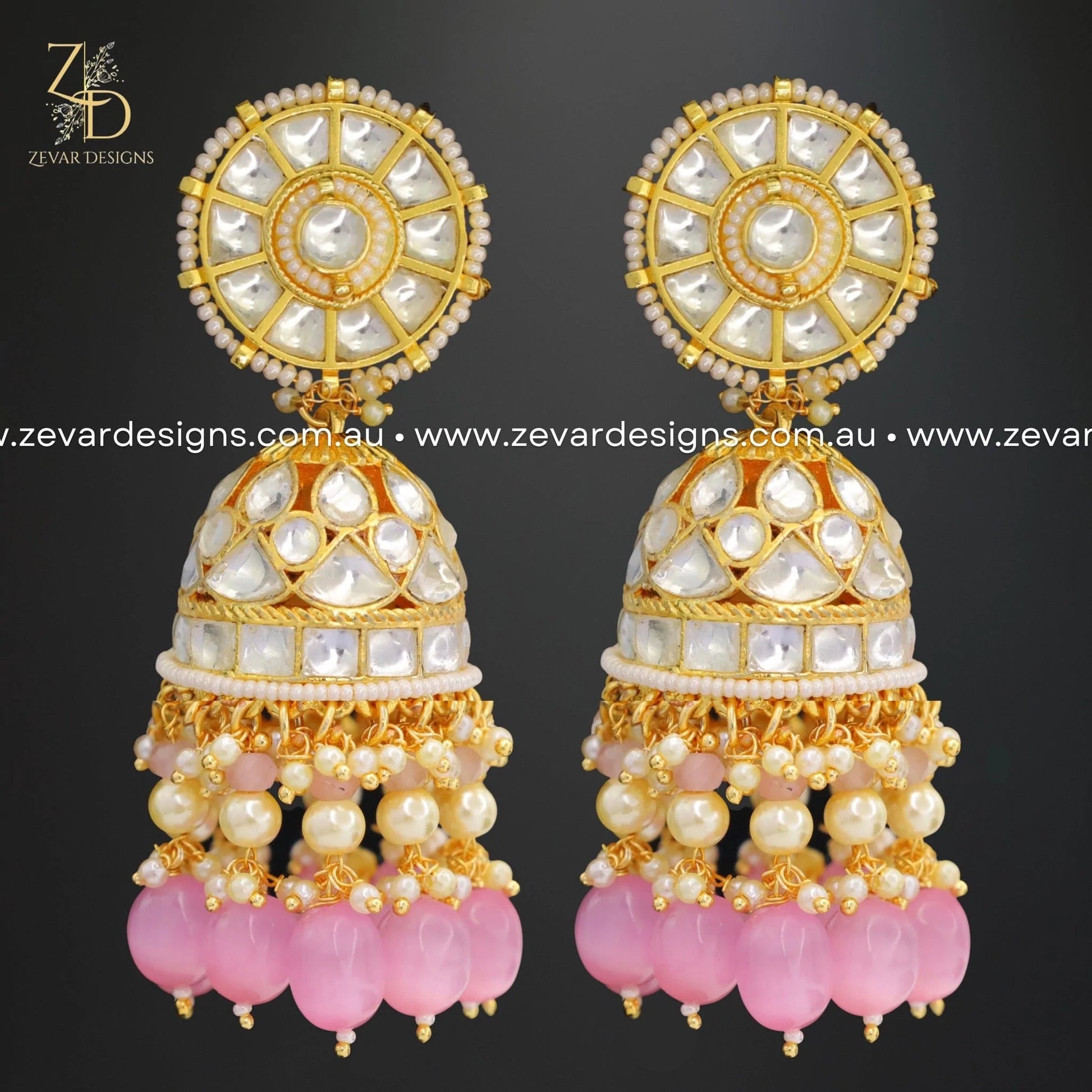Zevar Designs Designer Earrings Pachi Kundan Jhumki - Pink