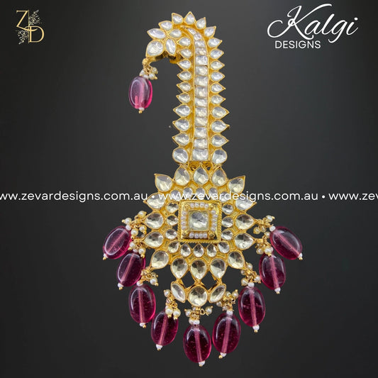 Zevar Designs Accessories Pachi Kundan Kalgi with Wine Color Drops