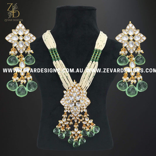 Zevar Designs Necklace Sets Pachi Kundan Long Necklace Set - Mint Green