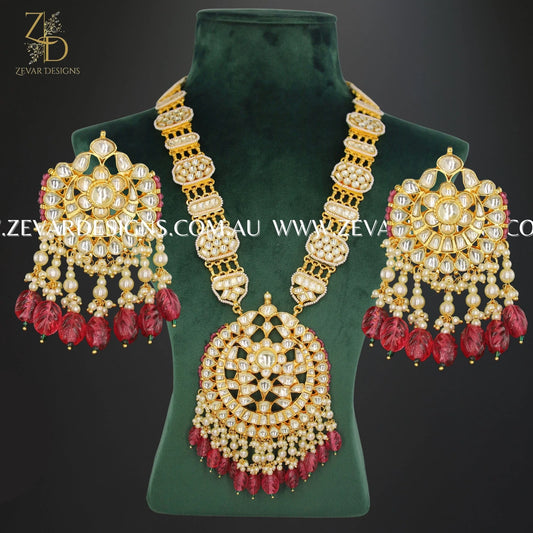 Zevar Designs Long Necklace Sets Pachi Kundan Long Necklace Set - Red Drops