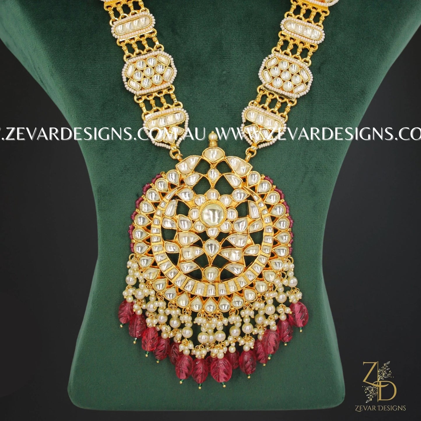Zevar Designs Long Necklace Sets Pachi Kundan Long Necklace Set - Red Drops