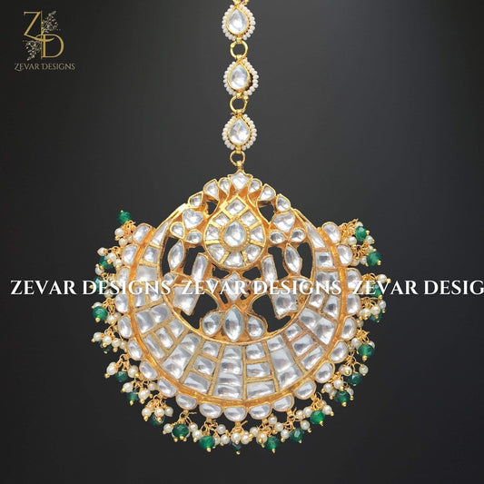 Zevar Designs Kundan Maang Tikka Sabyasachi Inspired Pachi Kundan Tikka - Green