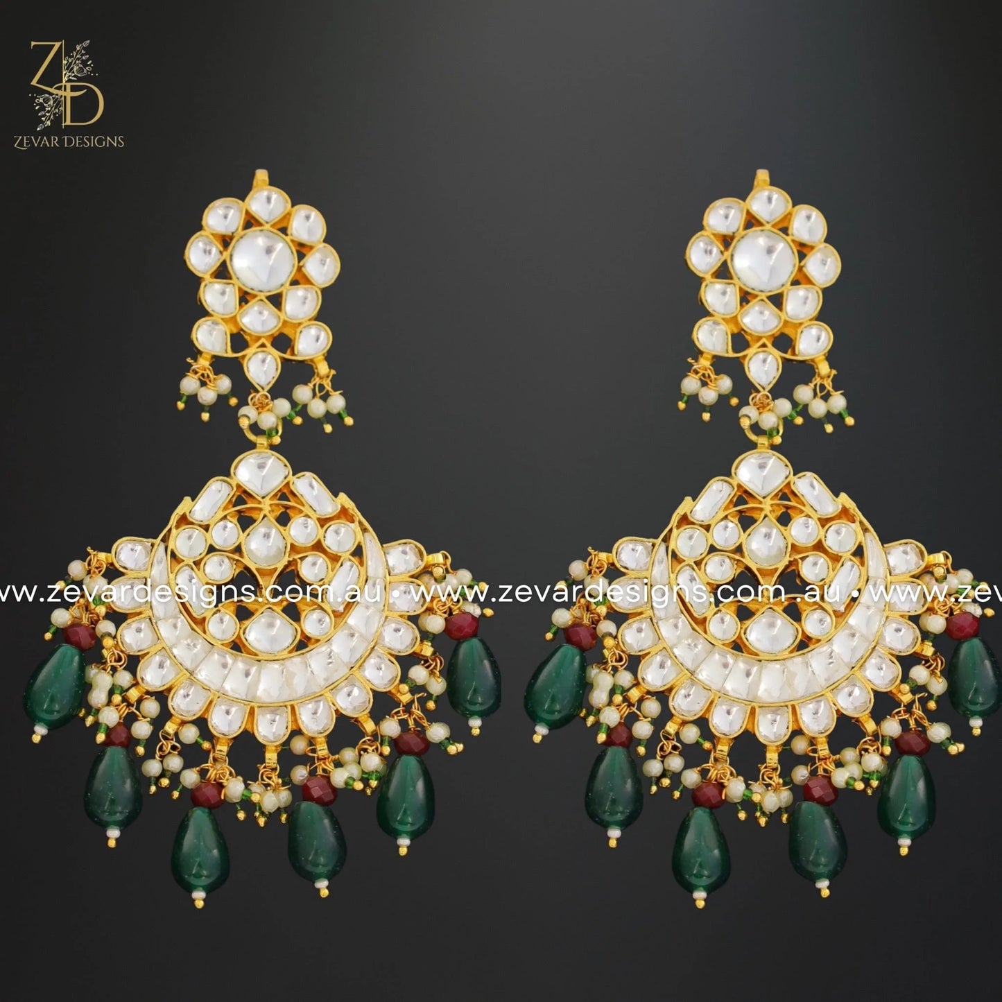 Zevar Designs Maang Tikka Set Pachi Kundan Maang Tikka Set - Emerald Green