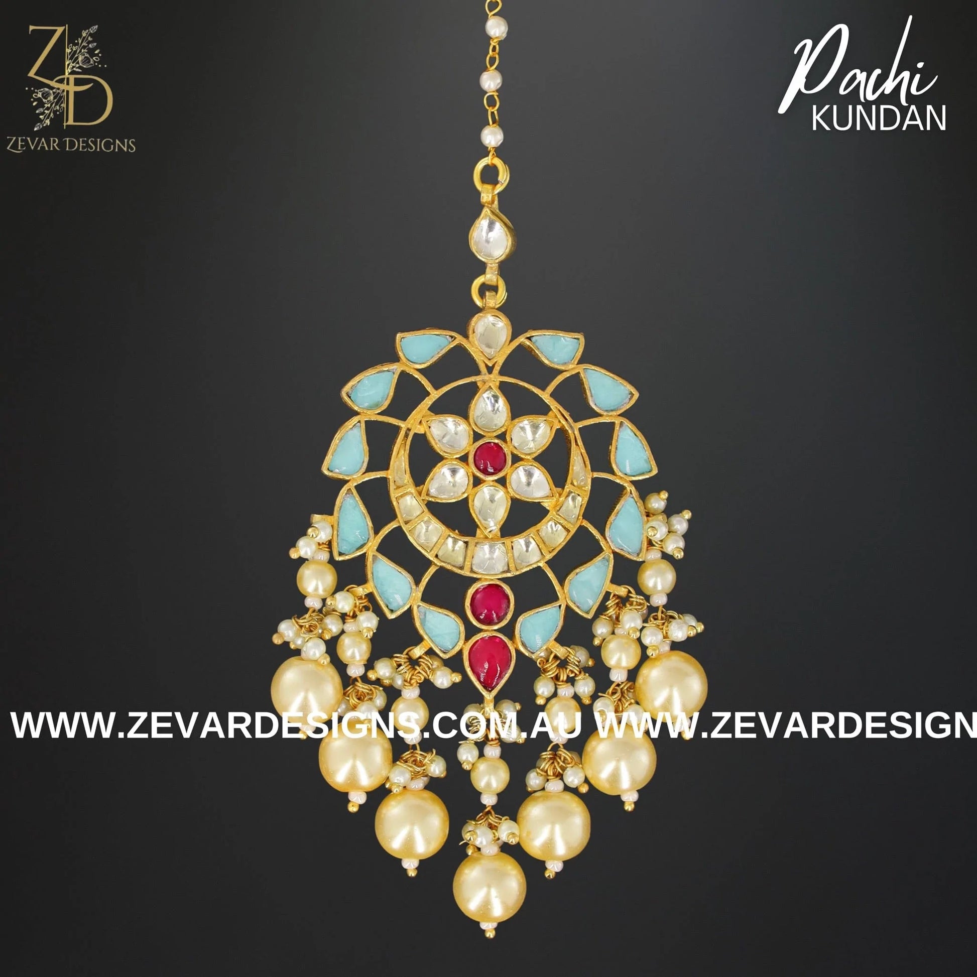 Zevar Designs Maang Tikka Set Pachi Kundan Maang Tikka Set - Multicolour