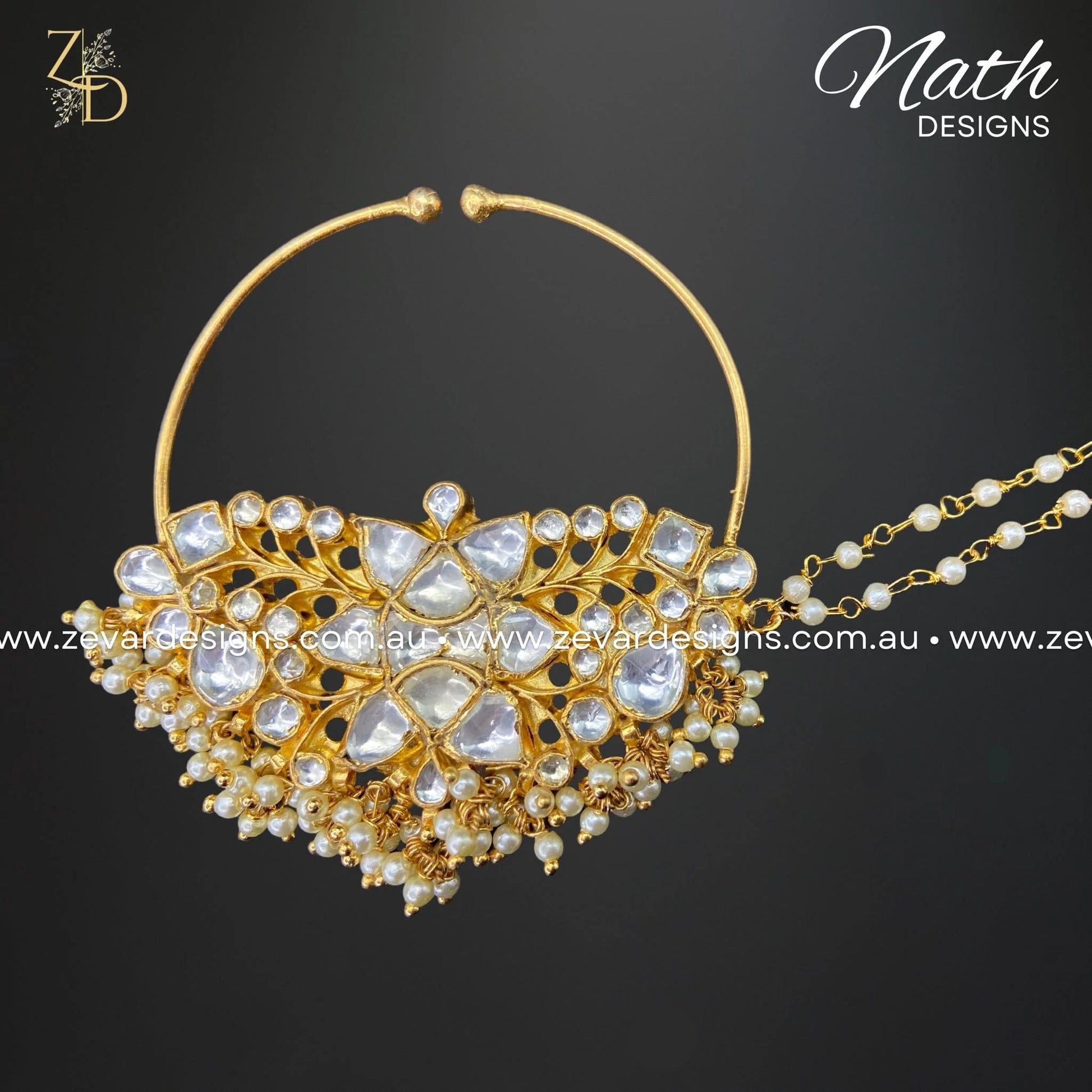 Zevar Designs Accessories Pachi Kundan Nath - Pearl