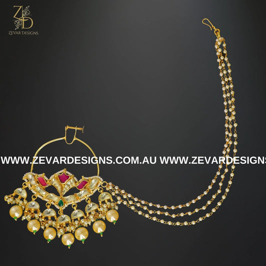Zevar Designs Accessories Pachi Kundan Nose Ring (Nath) - Multi