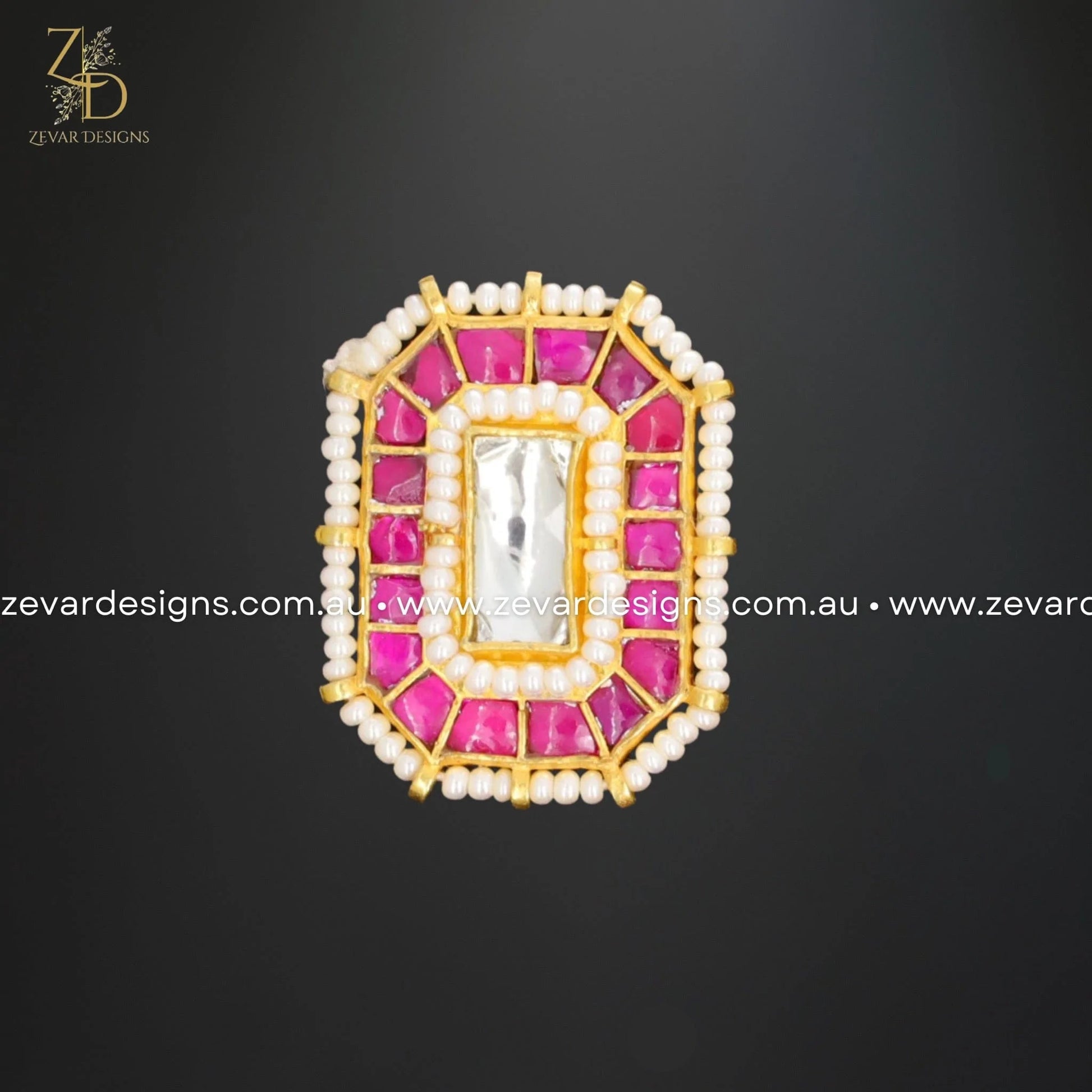 Zevar Designs Rings Pachi Kundan Ring - Hot Pink