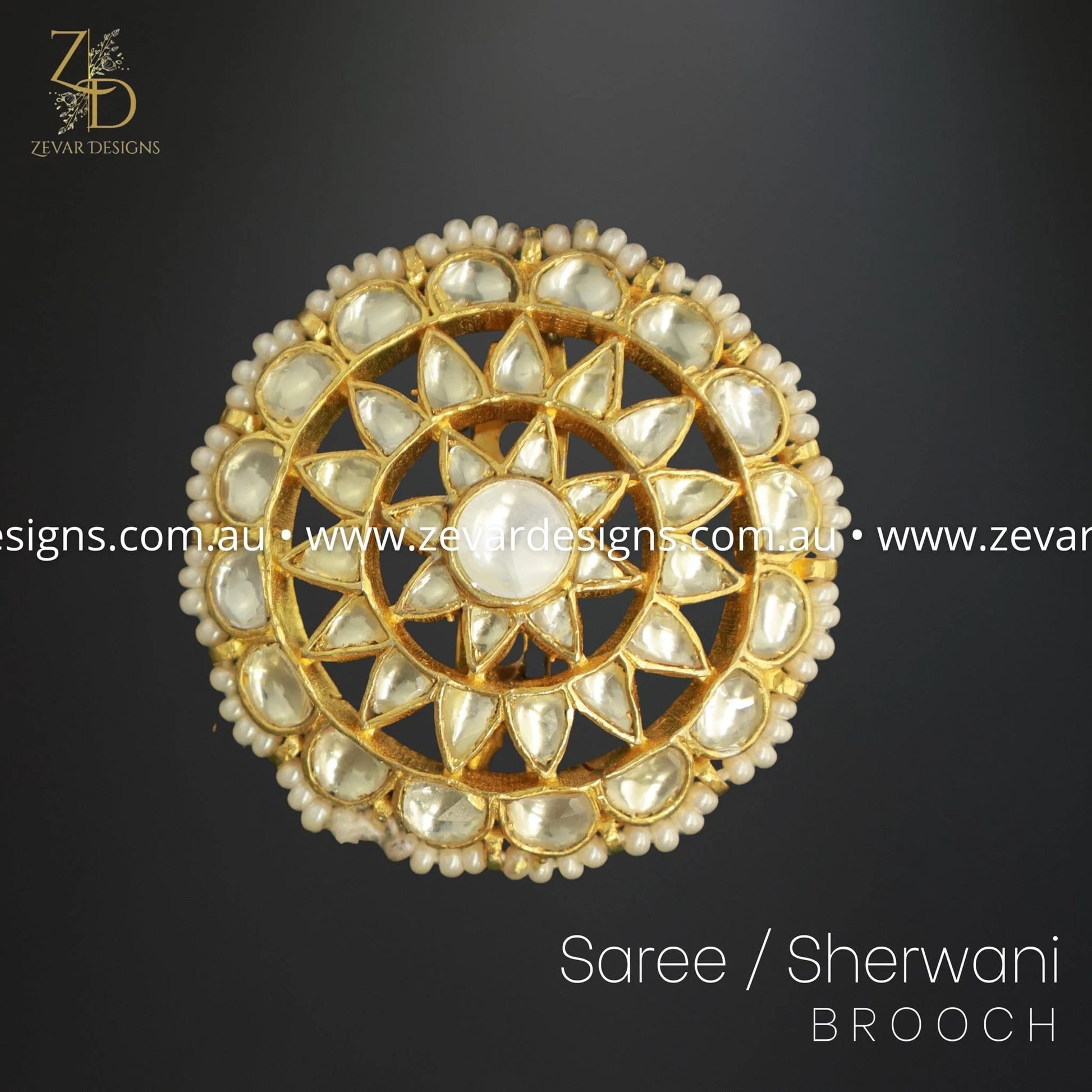 Zevar Designs Accessories Pachi Kundan Saree/Sherwani Brooch