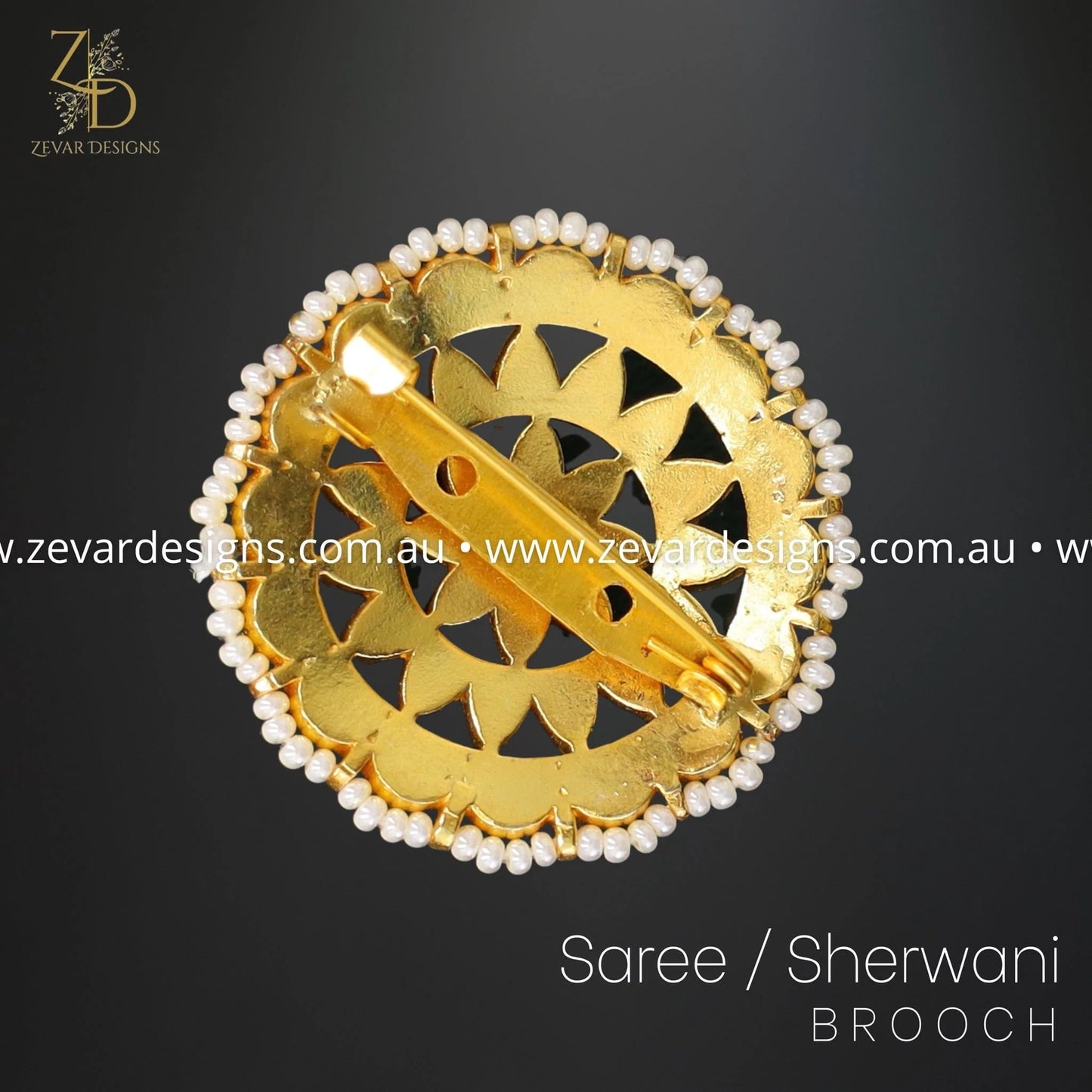 Zevar Designs Accessories Pachi Kundan Saree/Sherwani Brooch - Blue
