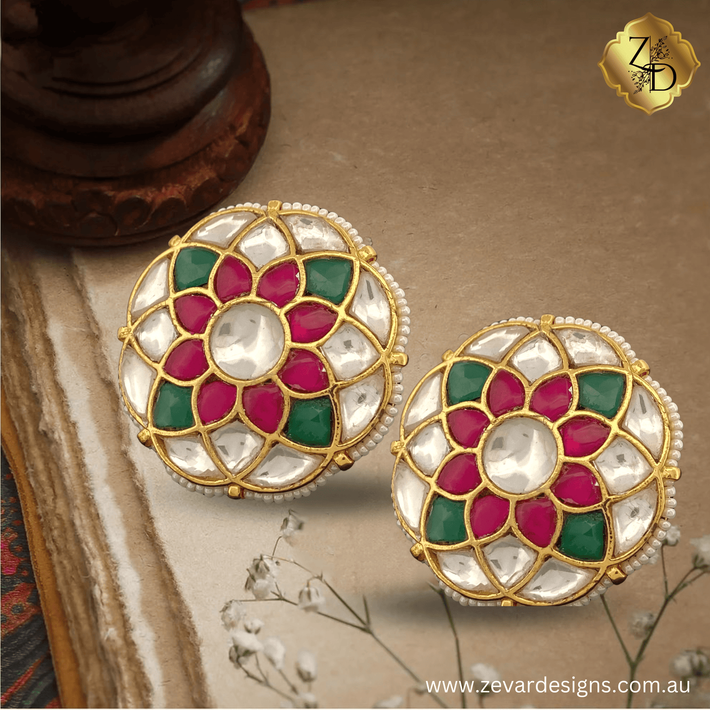 Zevar Designs Kundan Studs Pachi Kundan Studs - Multicolor