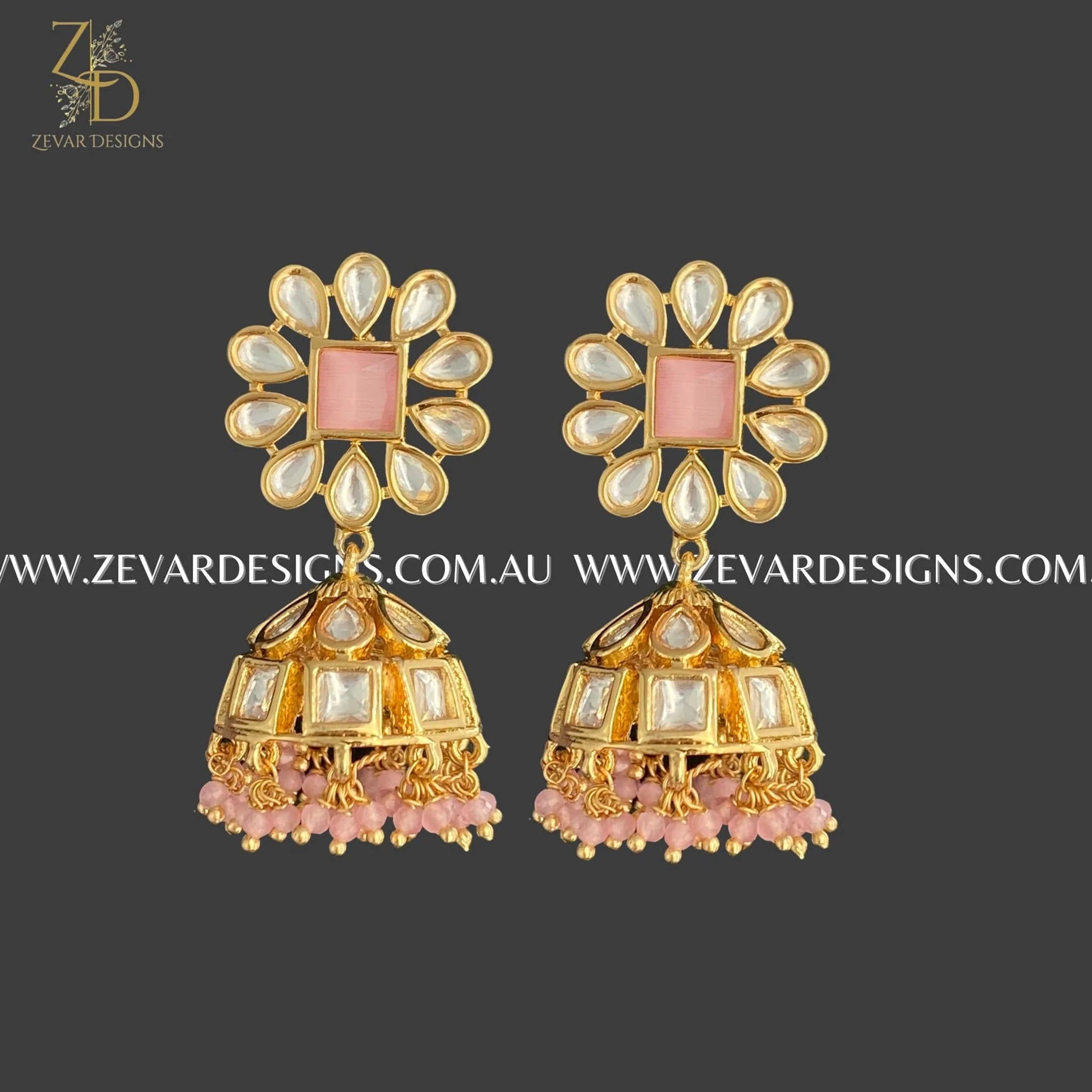 Zevar Designs Kundan Earrings Small Kundan Polki Jhumki - Pink