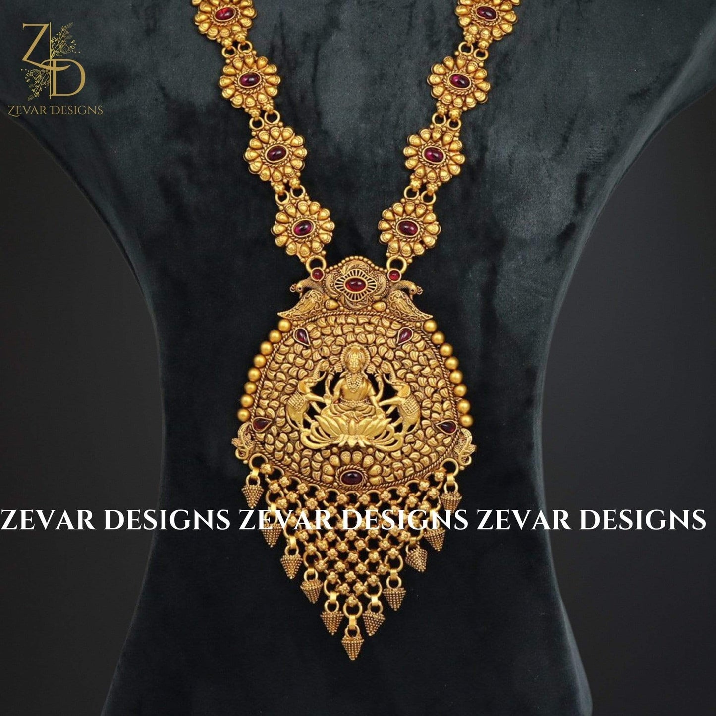 Zevar Designs Necklace South Indian Long Necklace Set - Red
