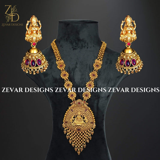 Zevar Designs Necklace South Indian Long Necklace Set - Red