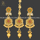 Zevar Designs South Indian South Indian Necklace Set with Tikka - Red